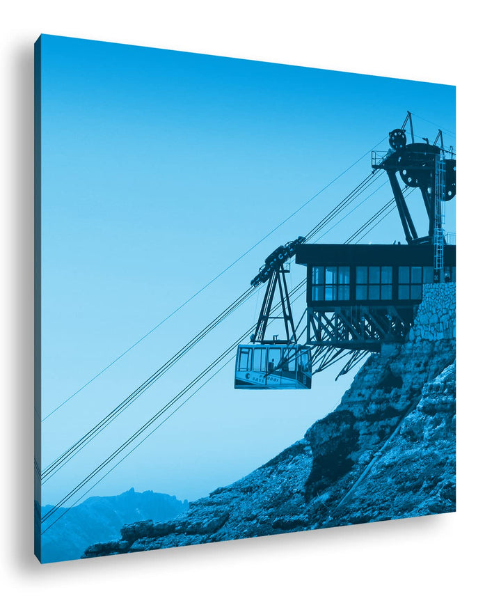 Seilbahn in den Alpen Format: 70x70 Effekt: Monocrome Blau als Leinwandbild, Motiv fertig gerahmt au