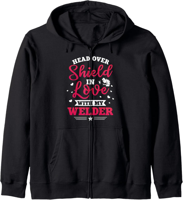 Schweisser Geschenke Frau Schweissen Kopf über Sheild In Love Kapuzenjacke