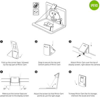 Ipevo Mirror-Cam für Fernunterricht [6er-Pack]–EIN Laptop-Webcam-Zusatzgerät zur Aufnahme von Dokume