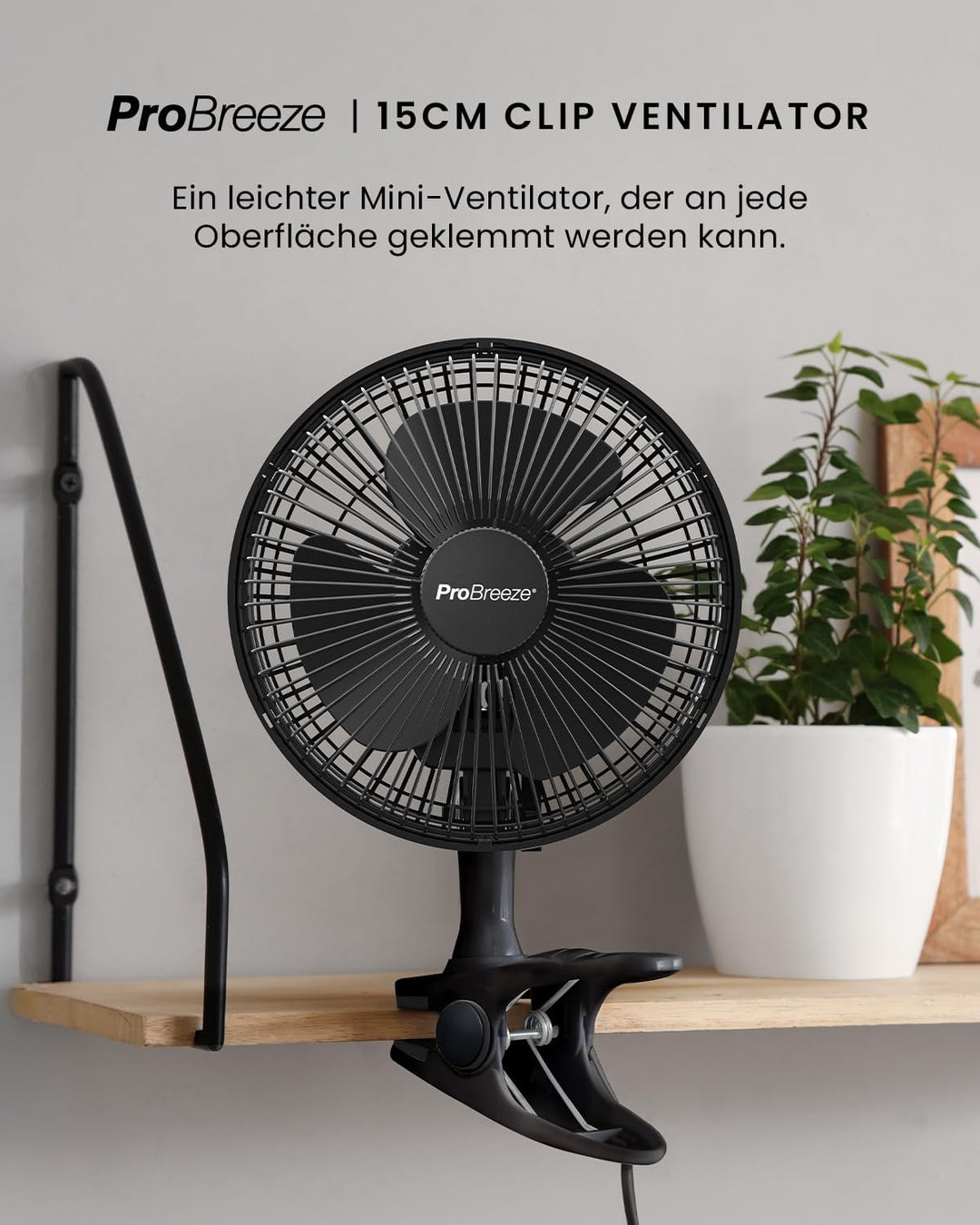 Pro Breeze Mini Ventilator mit Clip - 20 cm Durchmesser, 2 Geschwindigkeitsstufen, starke + stabile