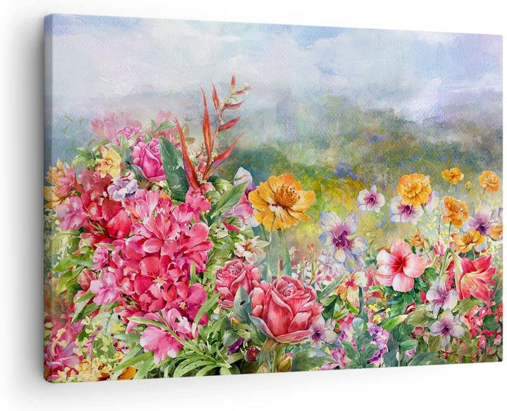 Bilder auf Leinwand blume sommer natur Leinwandbild mit Rahmen 70x50cm Wandbilder Dekoration Wohnzim