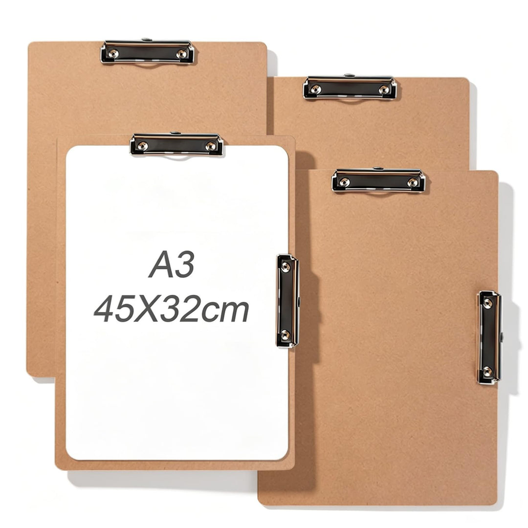 4 Stück Klemmbrett a3, Gross Klemmbretter 44 × 32 cm mit Doppeltem Klemmbrett Holz Clipboard für Bür
