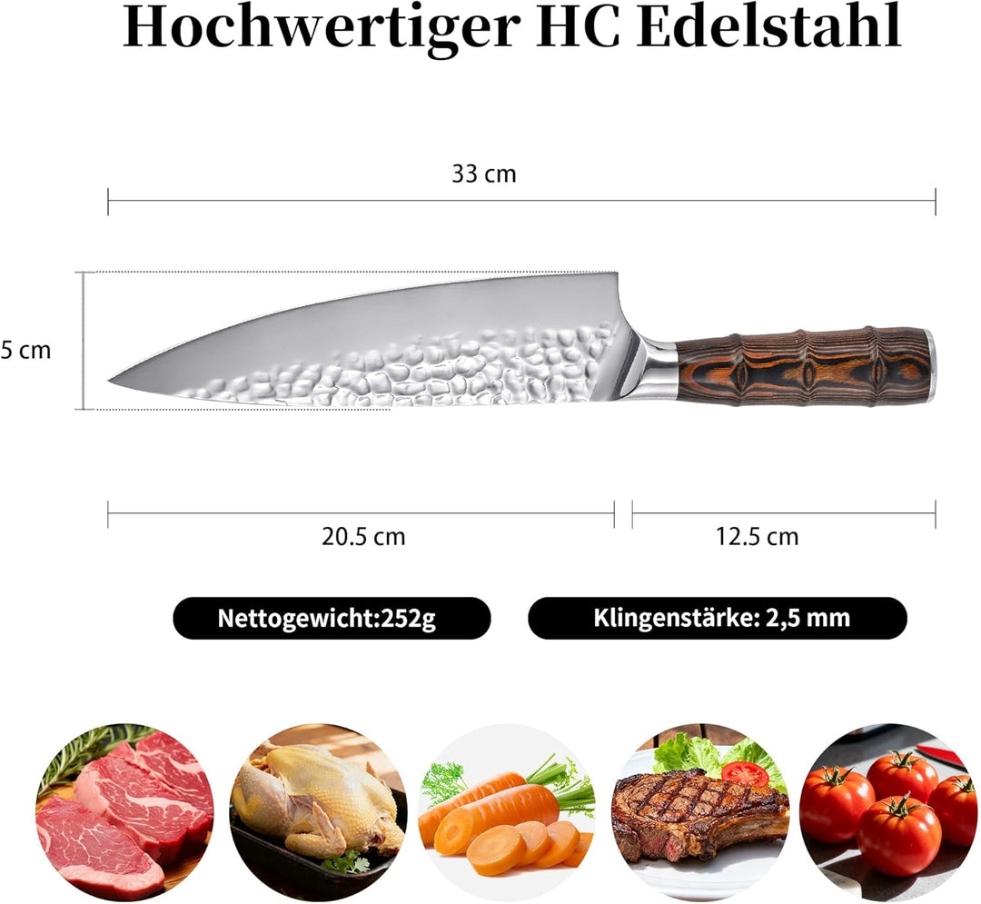 Kitory Kochmesser 20cm, Profi Küchenmesser Chefmesser Ultrascharf aus hochwertigem rostfreiem Edelst