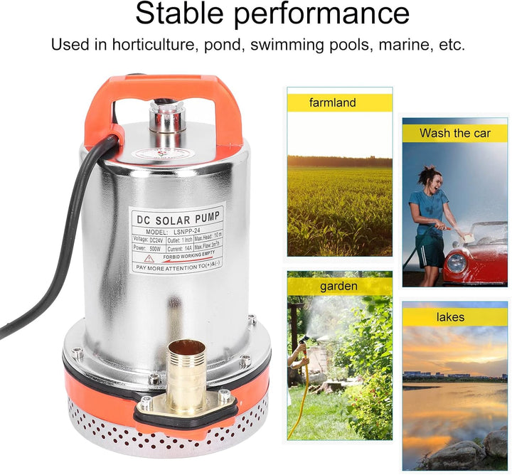 DC 24V 500W Tauchpumpe mit Edelstahlgehäuse – Solar- & Brunnenpumpe mit Vollkupfermotor für Garten,