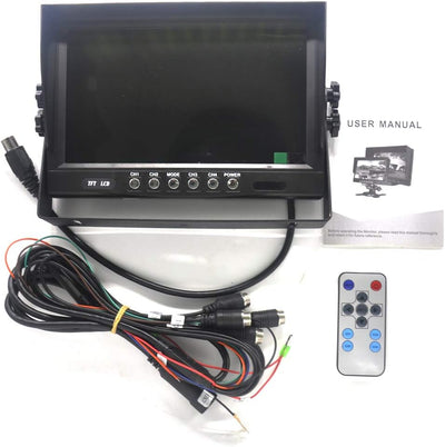 Pardarsey 9" TFT LCD Auto Rückansicht Quad Split Monitor, Fernbedienung, 4-Kanal 4-PIN Stecker Video