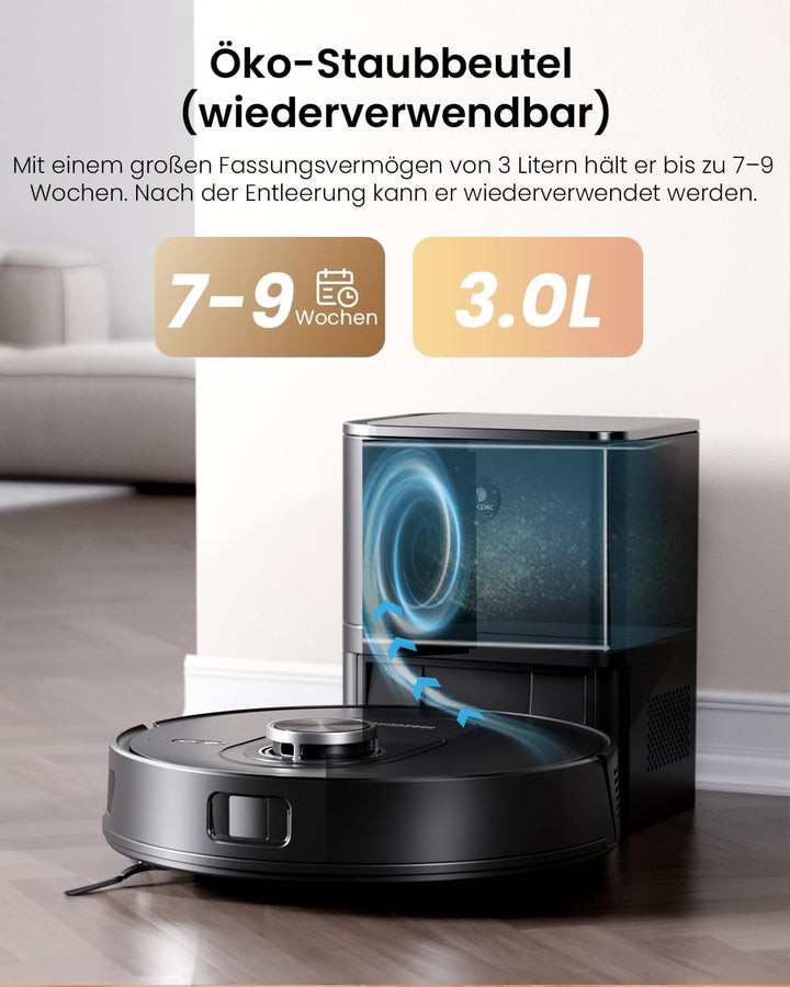 Proscenic Q8 Max+ Saugroboter mit Wischfunktion, 8000Pa 200min Staubsauger Roboter mit 3L Staubbeute