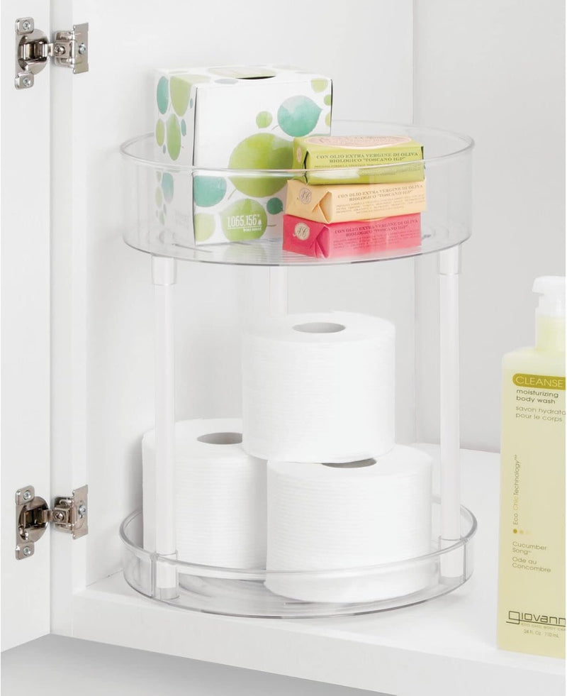 mDesign Kosmetik Organizer – zweistöckige Make-up Ablage mit Drehtellern – Baderegal stehend aus Kun
