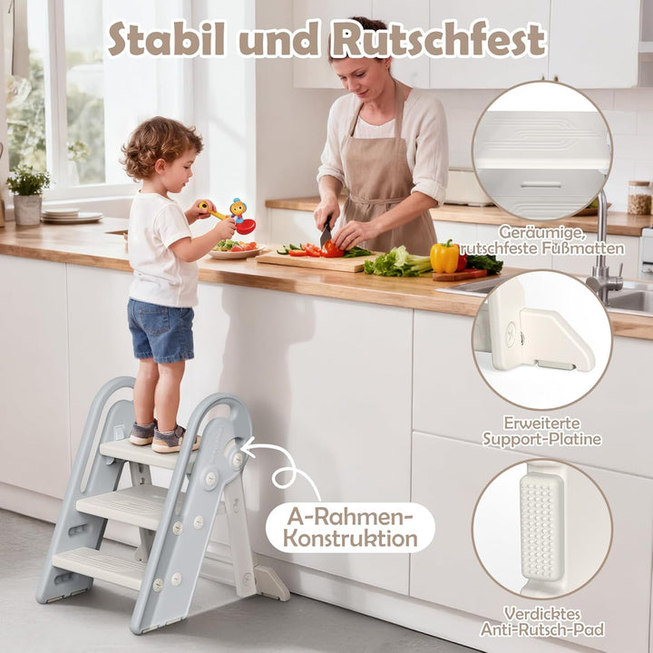 Onasti Tritthocker Kinder, Höhenverstellbar 3 Stufen Hocker Kinder, Trittschemel für Baby mit Handha