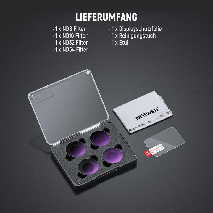 NEEWER ND Filter Set Kompatibel mit DJI Osmo Nano (ND8/16/32/64), 4er Pack, aufschraubbarer Graufilt