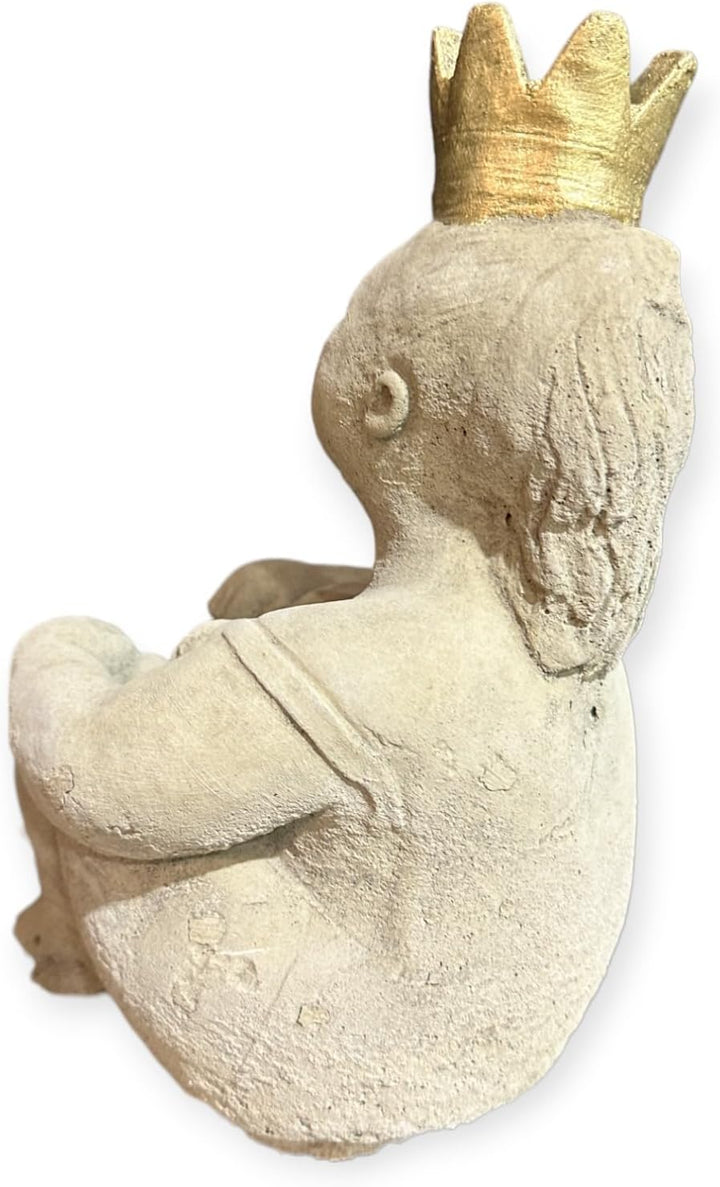OriginalPaul Skulp &amp; Betondesign Sitzende Prinzessin mit grosser Goldener Krone als robuste Steinfig