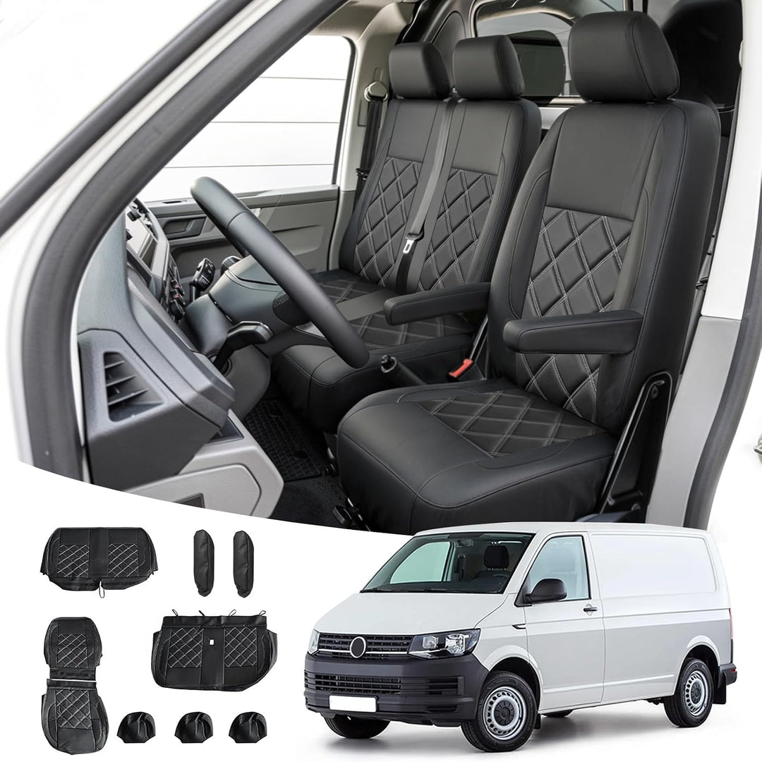 Sitzbezüge Auto für VW Transporter T6 T6.1, Vordersitzbezüge 2+1 | Autositzbezüge Schonbezüge, 1 Ein