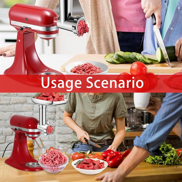 Fleischwolf Aufsatz, Kitchen Aid Zubehör aus Edelstahl mit 4 Mahlscheiben 3 Wurstfüllrohre 3 Klingen