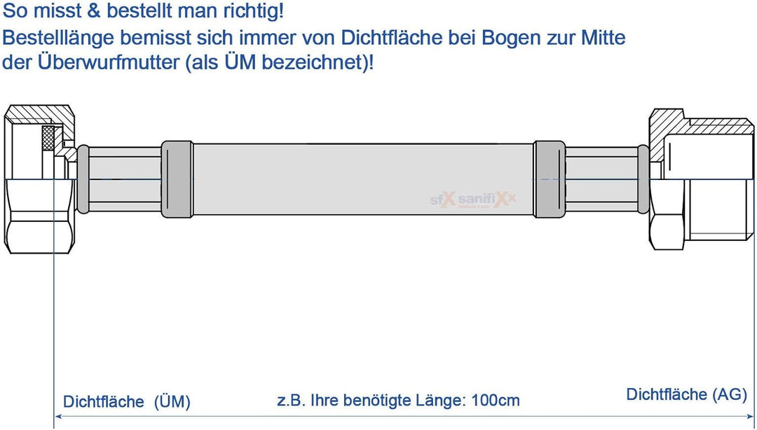 SFX® Panzerschlauch 30cm Flexschlauch - 1/2 Zoll ÜM x 1/2 Zoll AG Edelstahlgeflecht Wasserschlauch W