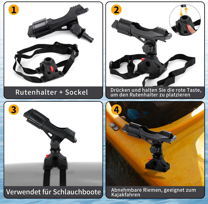 Angeln Boot Rutenhalter mit Halterung - 360 Grad einstellbar für Angelruten - Ideal für Angelboote u