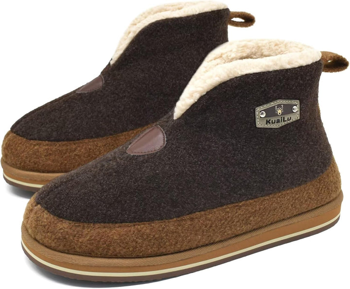 KuaiLu Hausschuhe Boots Herren Winter Filz Hausstiefel Warm Plüsch Flauschige Fell Hüttenschuhe Kusc