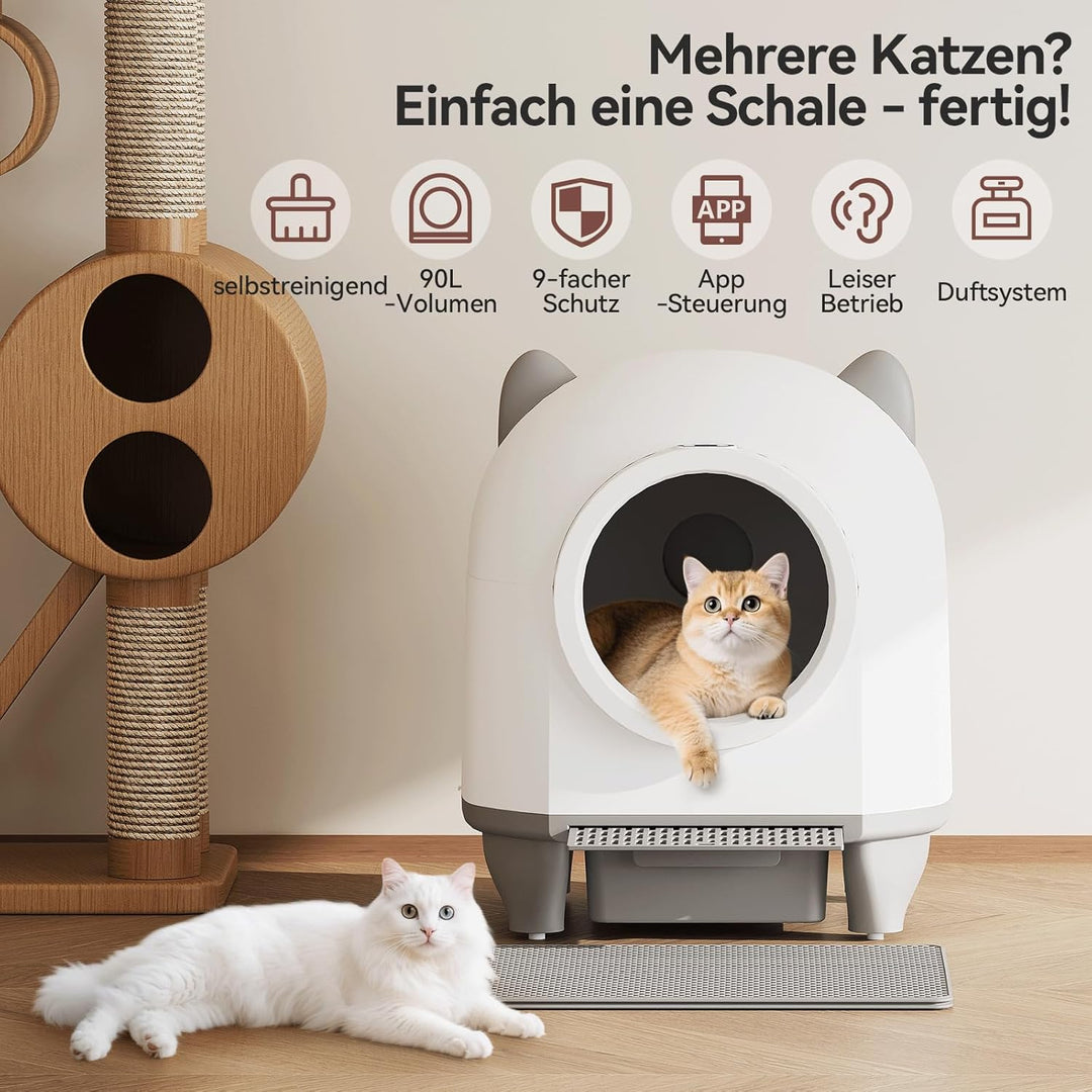 Devoko Katzenklo Selbstreinigend,Niedliche Katzenohren,Automatische Katzentoilette XXL,Fernsteuerung