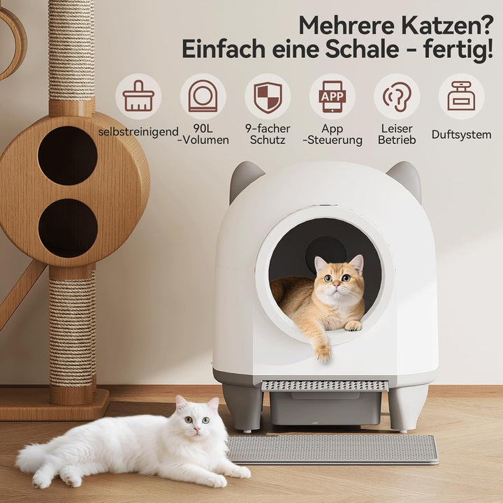 Devoko Katzenklo Selbstreinigend,Niedliche Katzenohren,Automatische Katzentoilette XXL,Fernsteuerung