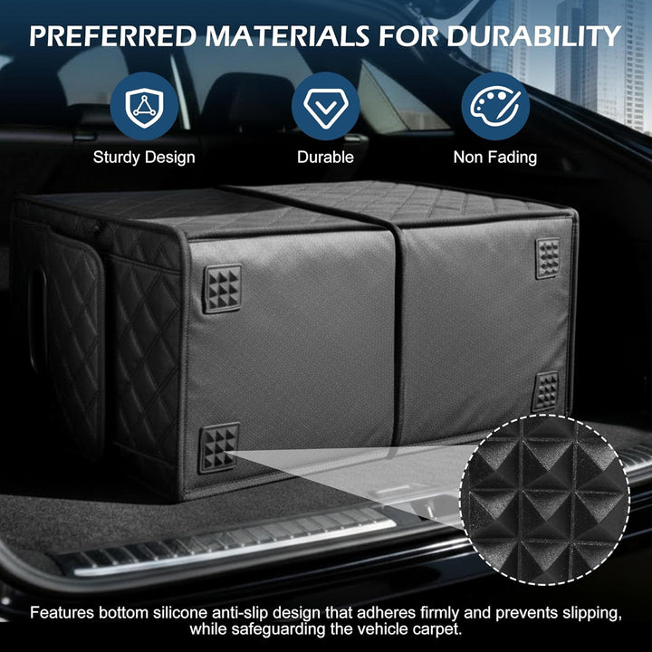 kofferraum organizer mit 7 fächern, 57L Organizer auto aus PU-Material, Auto Box mit seitlicher Mesh