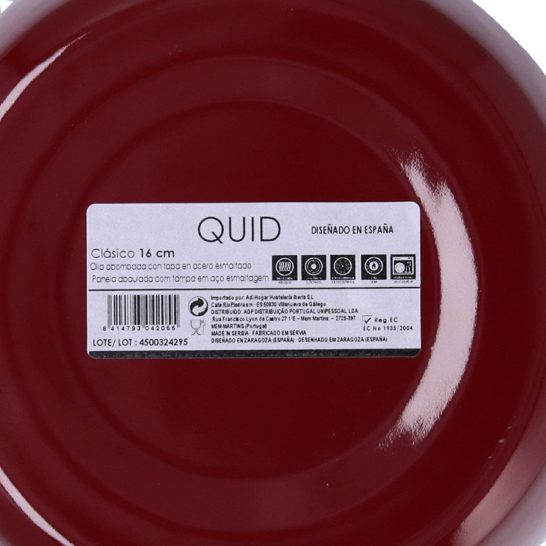 Quid Klassischer Emaille-Topf, gewölbt, emailliert, 16 cm, 3 l, Karbonstahl, geeignet für Glaskerami
