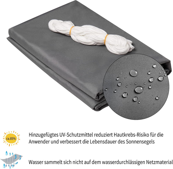 WOLTU Sonnensegel Rechteck 3x4m Grau wasserabweisend Sonnenschutz Polyester Windschutz mit UV Schutz