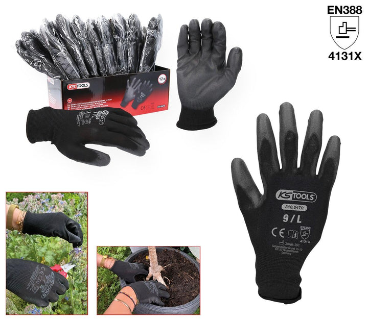 KS Tools 310.0470 Mikro-Feinstrickhandschuhe-schwarz, L, 12 Paar, L