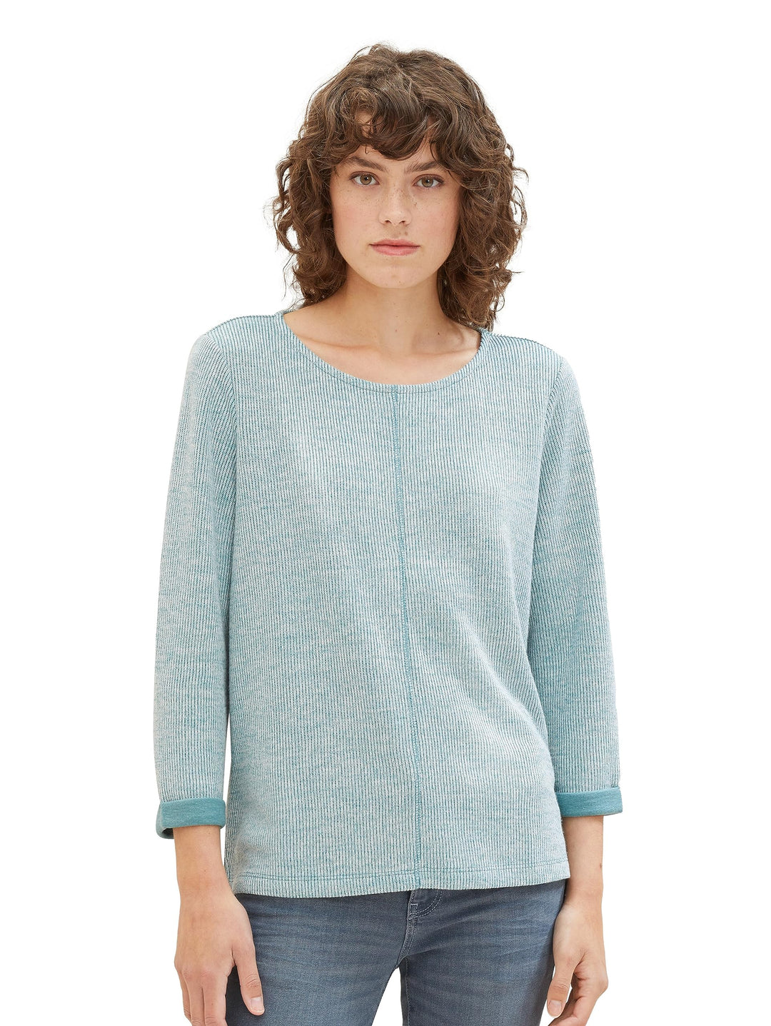 TOM TAILOR Damen Cosy Swearshirt mit 3/4-Arm XS 32402 - Ever Green Melange, XS 32402 - Ever Green Me