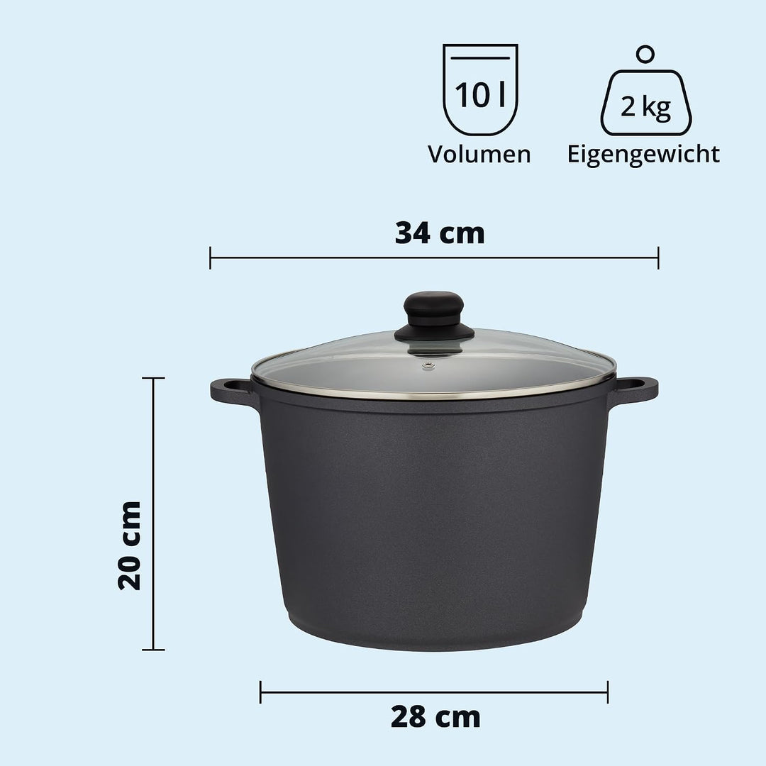 KHG Topf Kochtopf 28 cm Induktion Antihaftbeschichtung XXL Gemüsetopf Grossraumtopf 10 Liter | Schwa
