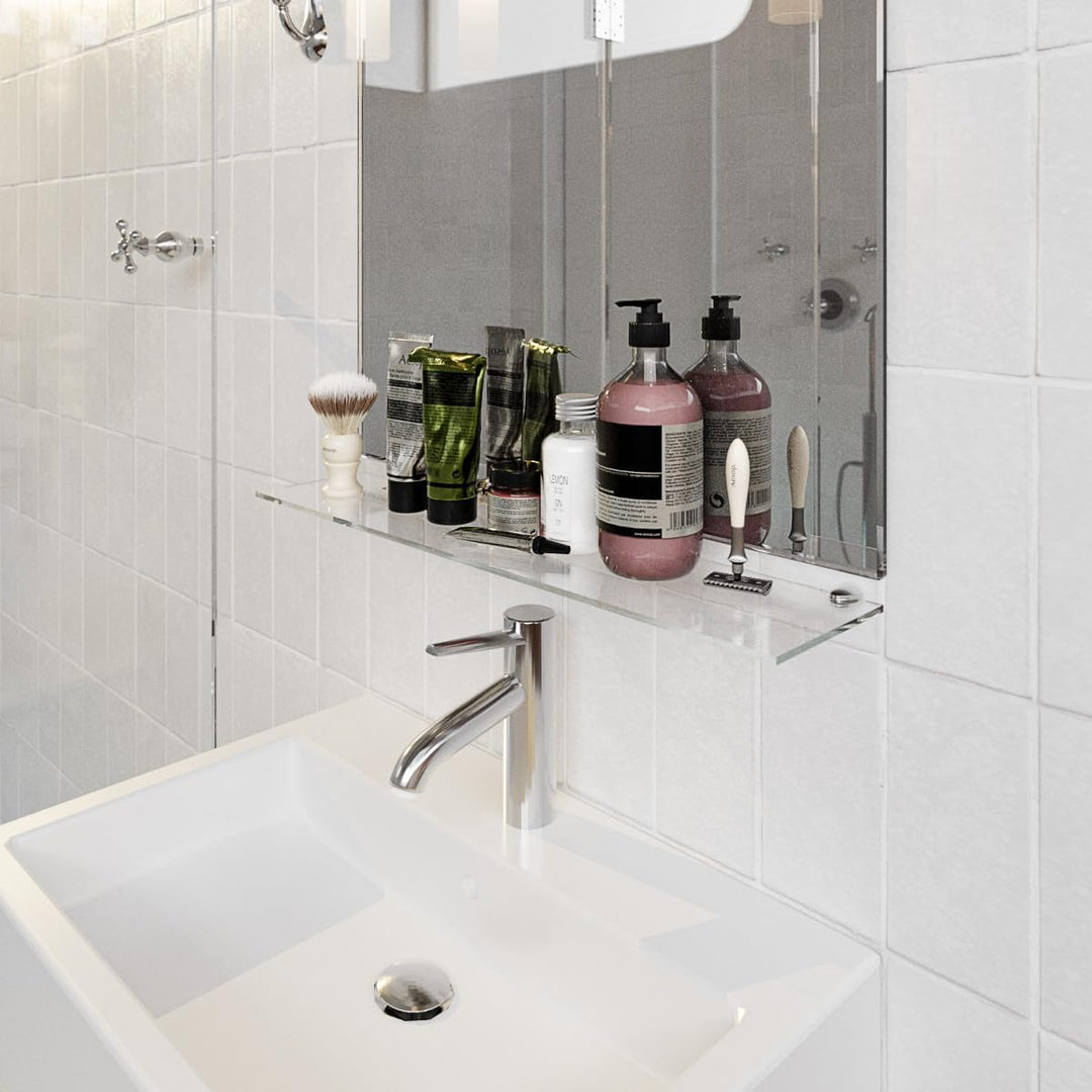 Euro Tische Glas Wandregal 40x18x0,6cm Badregal - Glas Regal für Badezimmer in verschiedenen Grössen