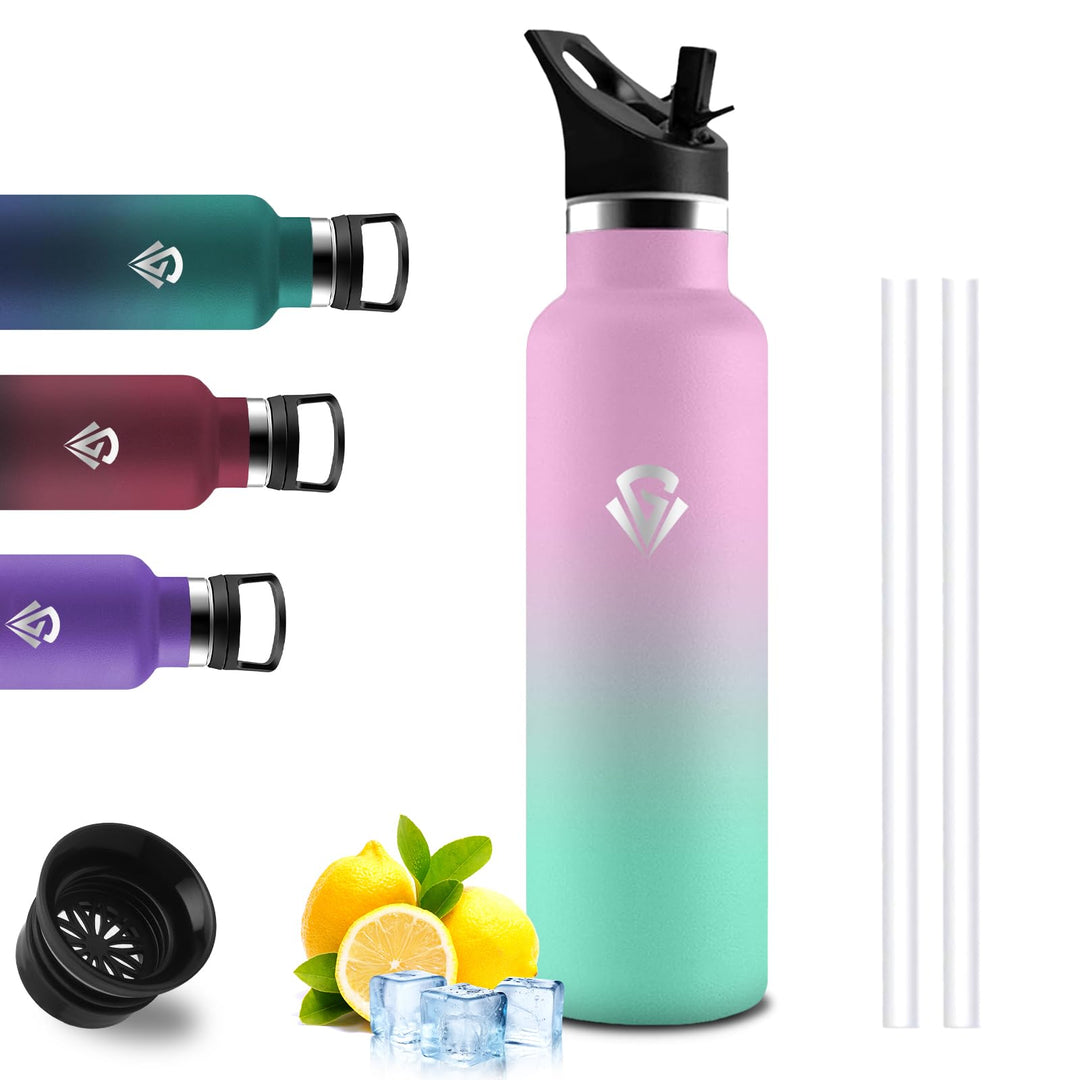 Thermosflasche- Wasserflasche 750ml- Wasserflasche mit Strohhalm- 24h Kalt & 12h Warm- Trinkflasche
