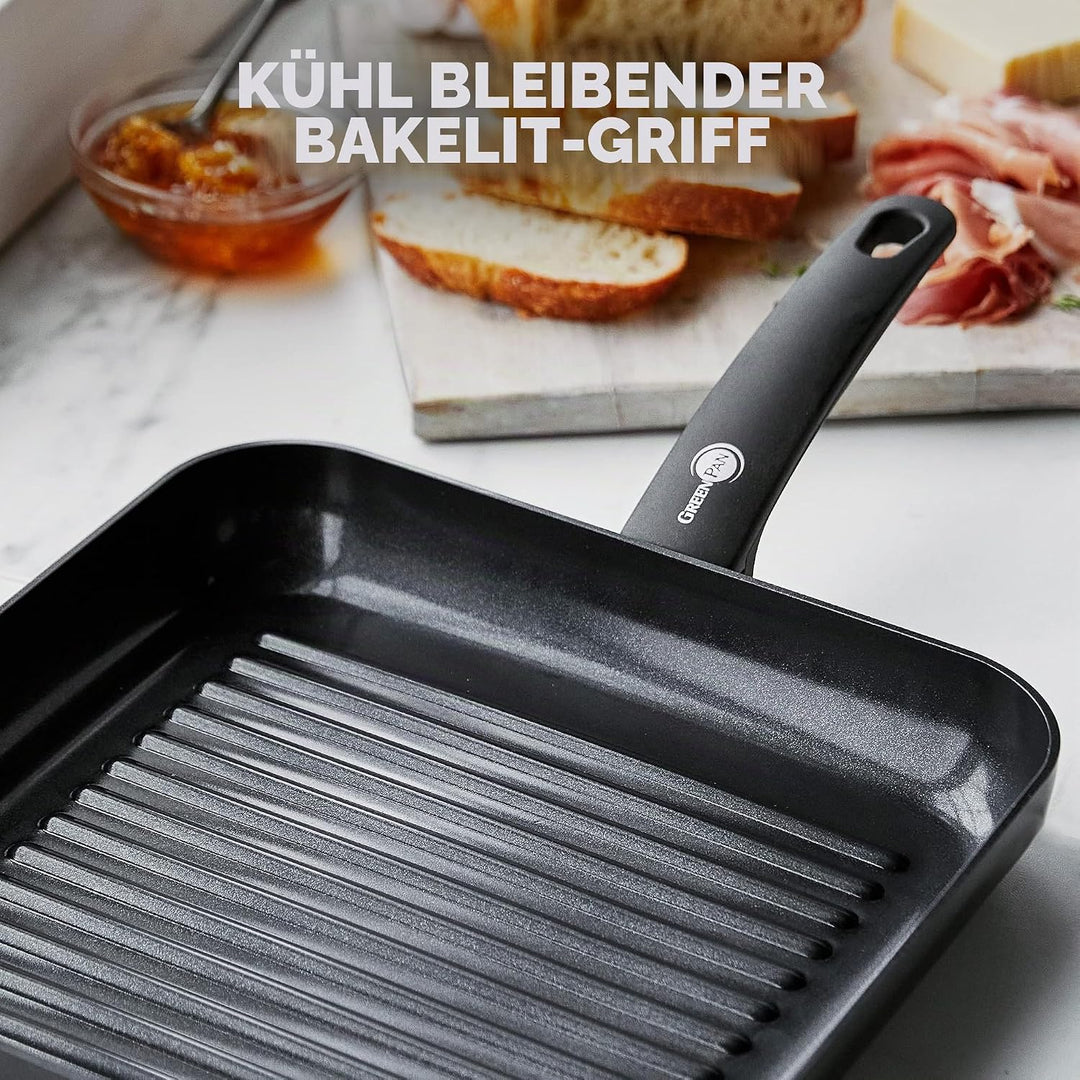 GreenPan Cambridge Rechteckige Grillfpanne (28 cm), gesunde keramische Antihaftbeschichtung, PFAS-fr