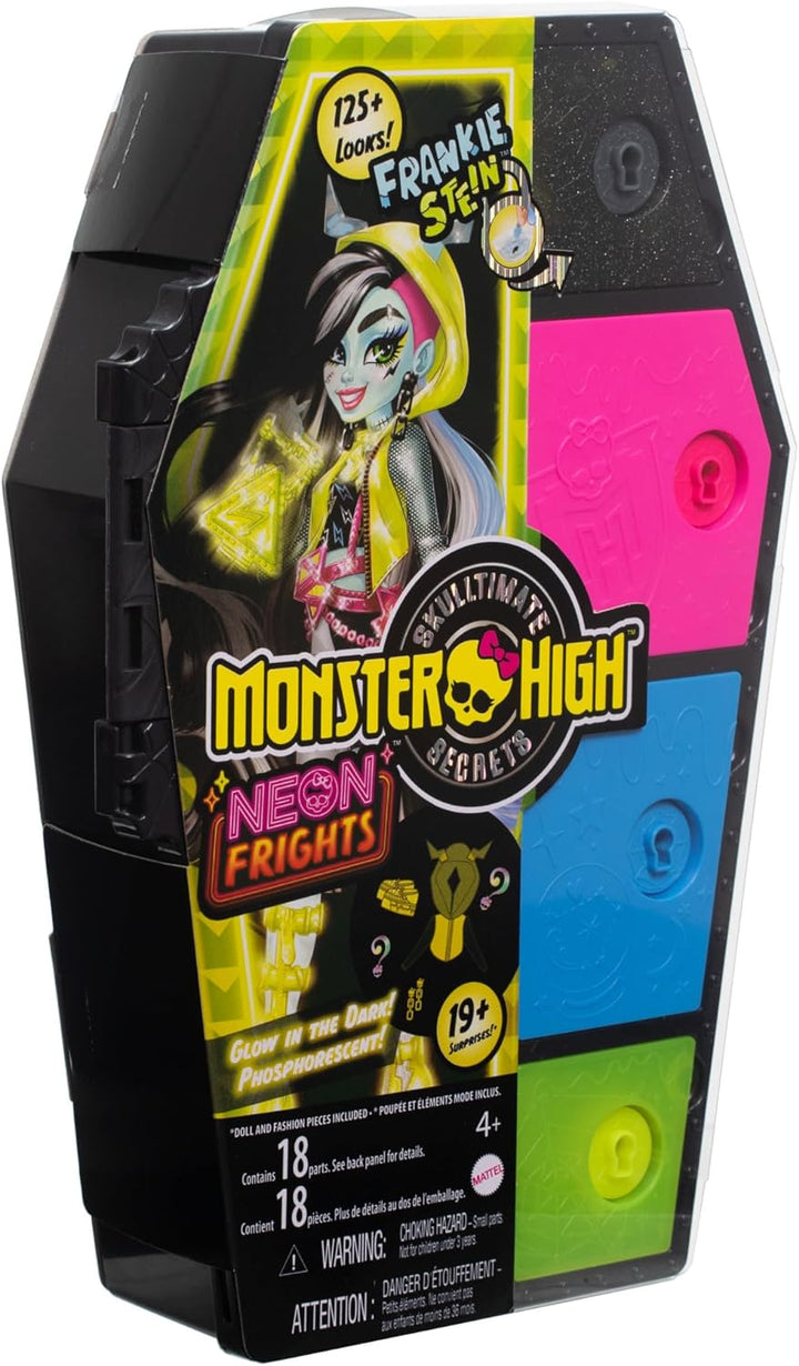 MONSTER HIGH Skulltimate Secrets Frankie-Stein-Puppe - Neon Frights Modeüberraschungen, leuchtende A