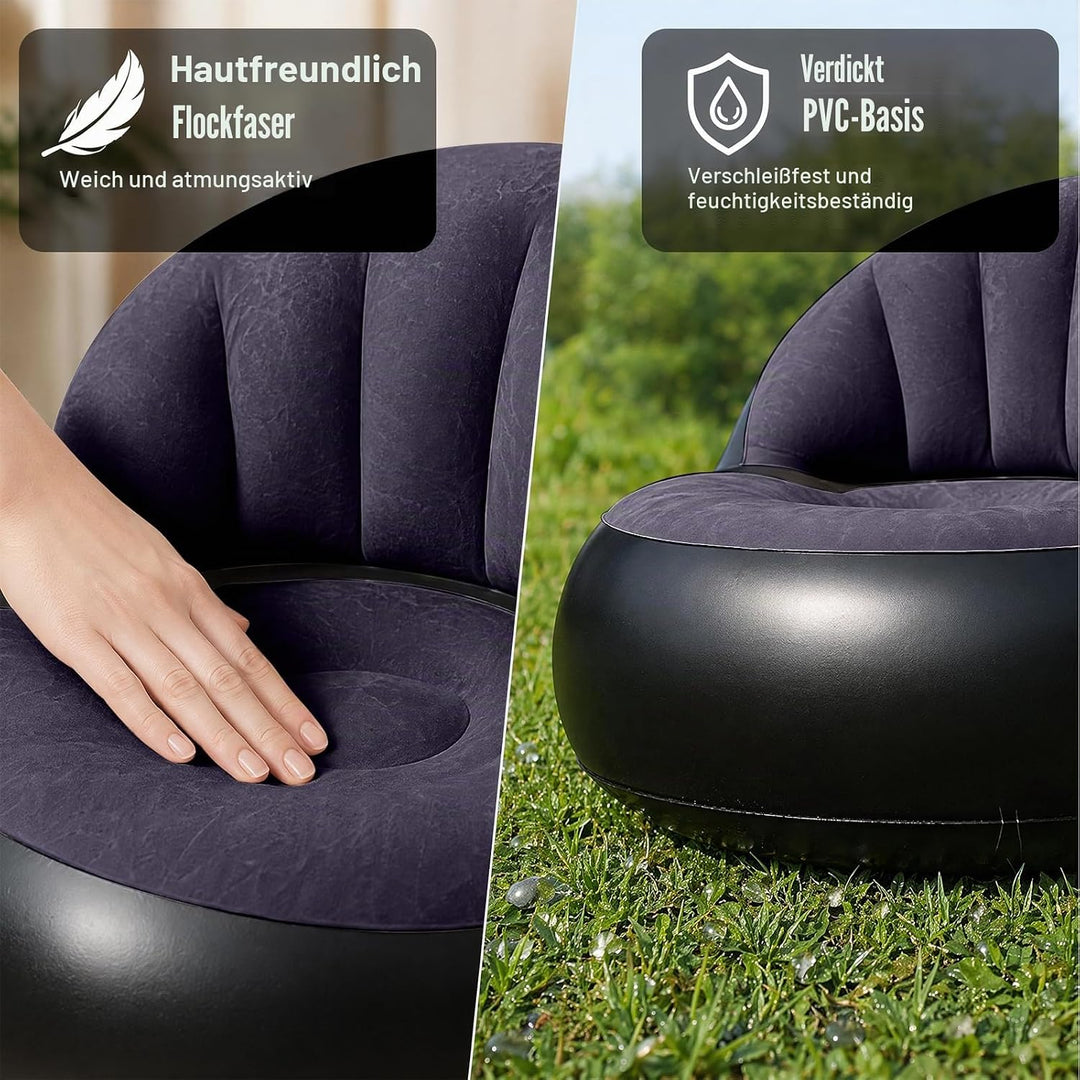 CEWROM Aufblasbares Sofa, Aufblasbarer Sessel, Sessel, Sofa und Couch mit Beflockter Oberfläche für