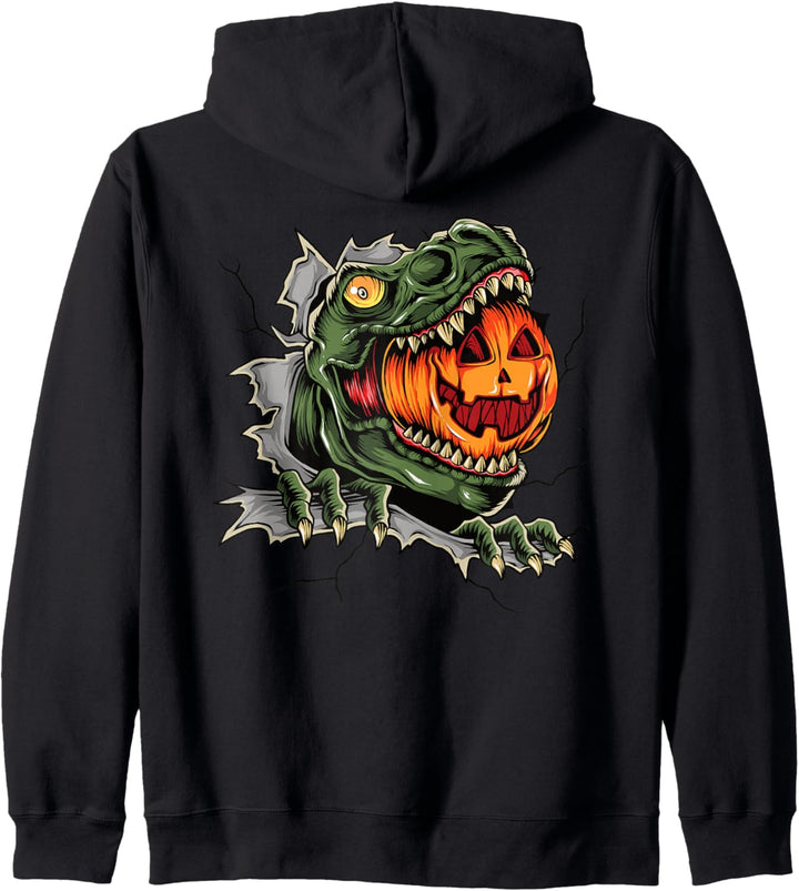 Halloween Dino Dinosaurier T-Rex mit Kürbis im Maul Junge Kapuzenjacke