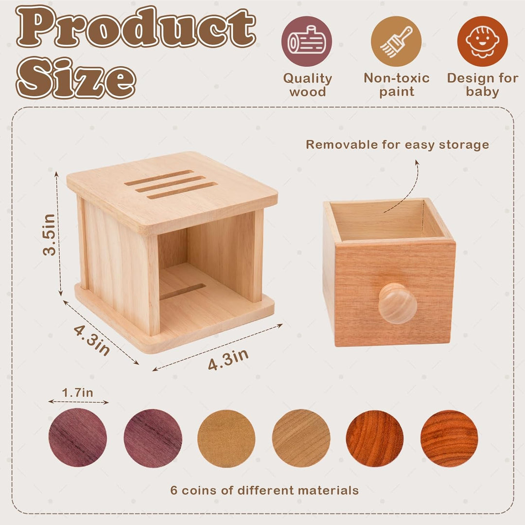 Adena Montessori Münzbox Holz für Babys – 2-in-1 Motorikspielzeug ab 6 Monate – Lernspielzeug für Fe