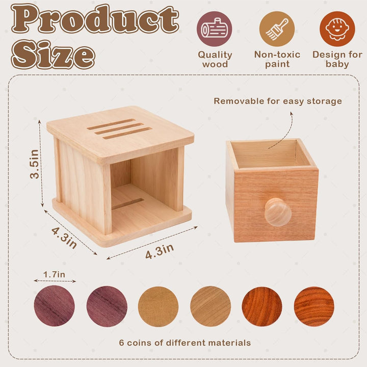 Adena Montessori Münzbox Holz für Babys – 2-in-1 Motorikspielzeug ab 6 Monate – Lernspielzeug für Fe