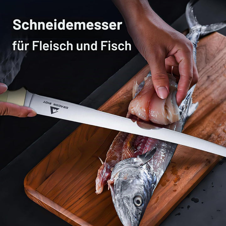 DRAGON RIOT Filetiermesser Fisch, 22 CM Fishing Edelstahl Fischmesser mit Anti-Rutsch-Griff，Ausbeinm