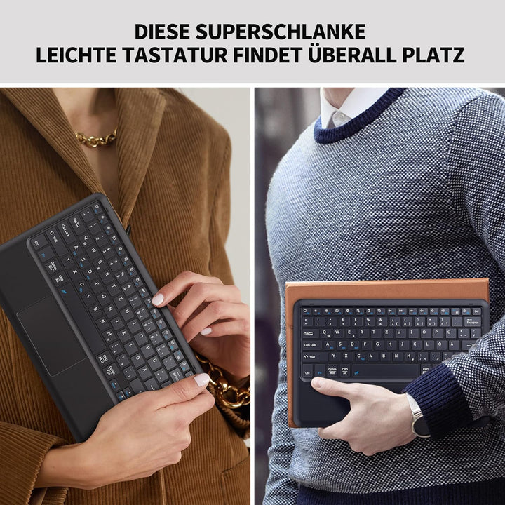 EasyAcc Beleuchtete Bluetooth Tastatur mit Touchpad, Ultraleichtes QWERTZ Tastatur, Kabellose Tastat