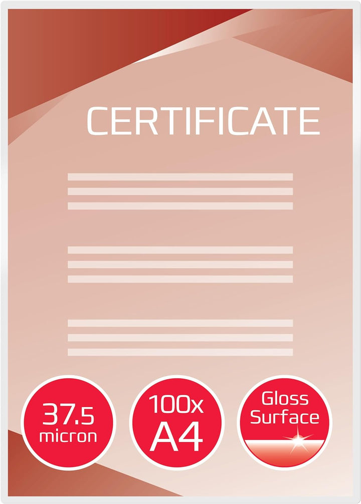 GBC Laminierfolien A4, Extra dünn, 2 x 37,5 mic, Robuste Laminiertaschen im 100er Pack, Glänzend, Tr