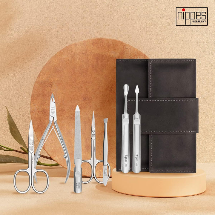 nippes Solingen Premium Line Maniküre Set Tabard, 7-teilig, Edelstahl rost- und nickelfrei, Rindlede