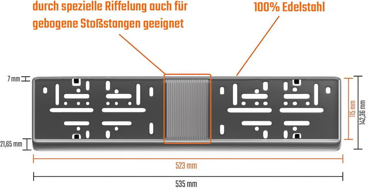 L & P Car Design 2 x Kennzeichenhalter in Edelstahl poliert - 100% Edelstahl -auch passend für gebog
