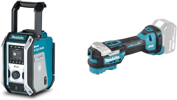 Makita DMR115 Akku-Baustellenradio (ohne Akku, ohne Ladegerät), Türkis, Schwarz, Silber & DTM52Z Akk