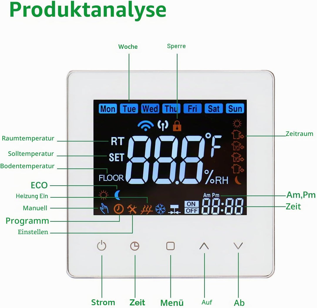 Wengart 24V Thermostat WG538,3A Thermostatsteuerung für den Innenbereich,wöchentliche Programmierung