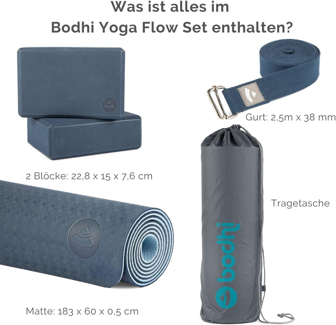 Bodhi Yoga Starter-Set Komplett | Set bestehend aus: 1 Yogamatte aus TPE, 2 Yoga-Bricks aus Eva (Moo