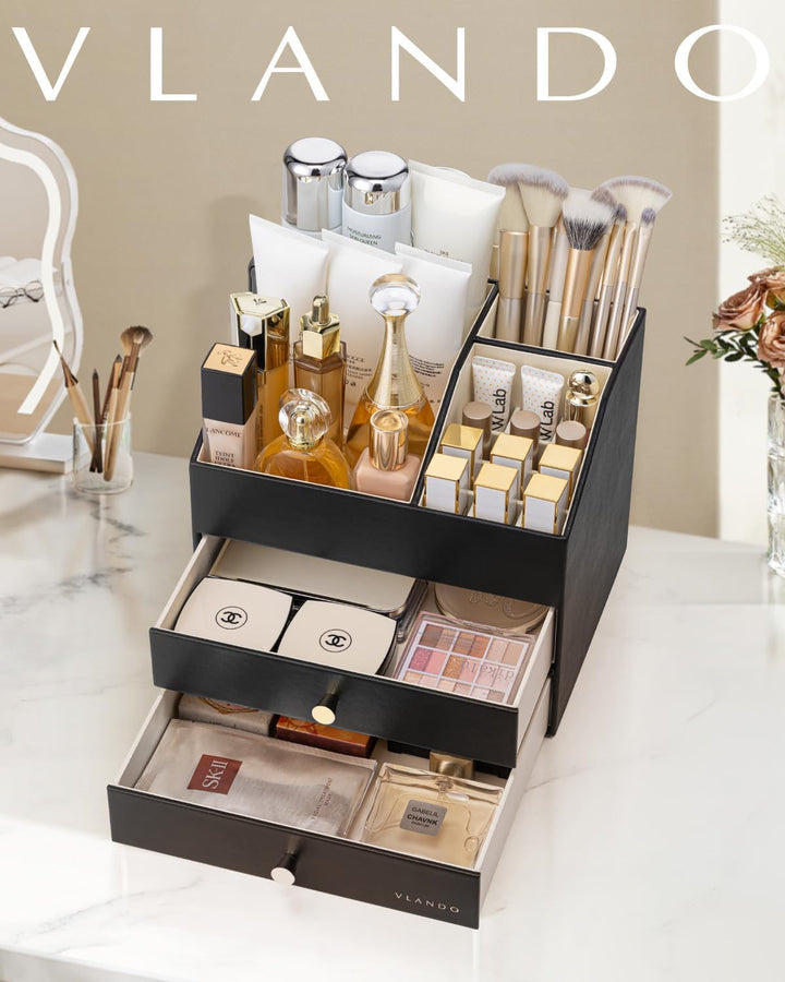 VLANDO Make up Organizer mit 3 Schubladen, Schminktisch Organizer, Kosmetik Organizer, Schmink Organ