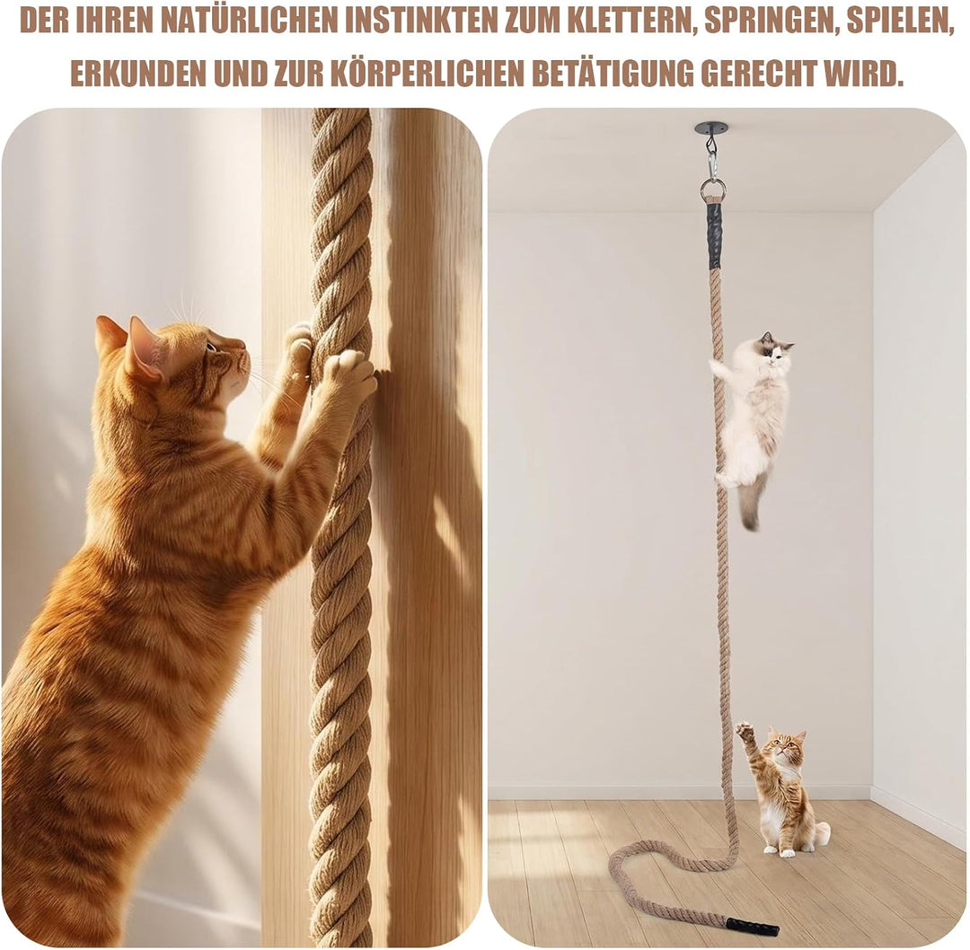 Katzenkletterseil Jute Ø40mm Katzenseil mit Befestigungshaken 2 M | Innenbereich Kletterspielzeug Ka