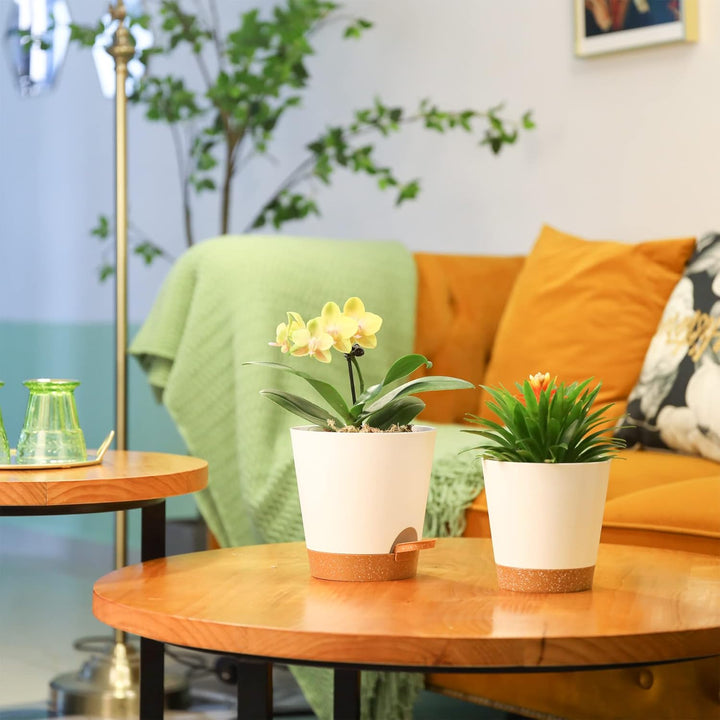 T4U 14cm Blumentopf mit Selbstbewässerung, 3er-Set Blumentopf mit Untersetzer, ideal für Innen- und