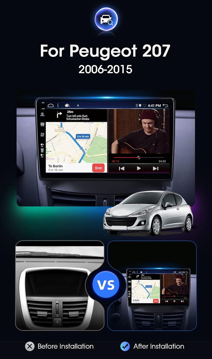 JOYX Android 13 Autoradio Passt für Peugeot 207 (2006-2015) - [4G+64G] - Eingebaut DSP/Carplay/Andro