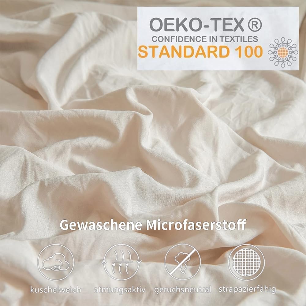 Freyamy Bettwäsche 155x220cm 2teilig Beige Rüschen Romantisch Mädchen Bettwäsche Uni Plisseefalten C