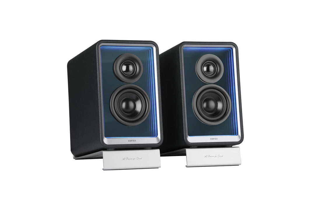 EDIFIER QR65 Aktive Design-Monitorlautsprecher (70 Watt) mit RGB-Lichteffekten, 3X USB TurboGaN-Schn