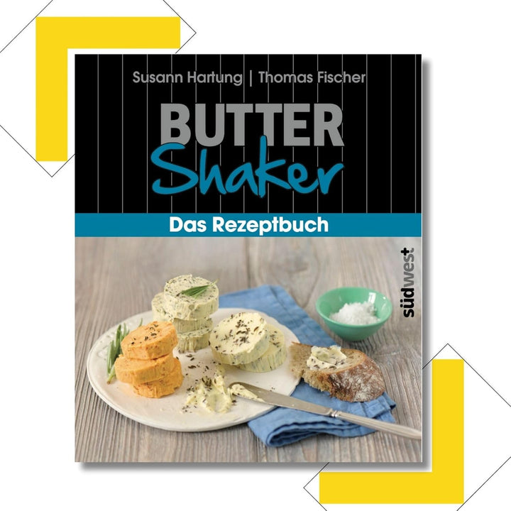 Grosses Shaker-Set (SCHWARZ) mit Butter-Shaker + 4-Portionen 2 x Kochbücher